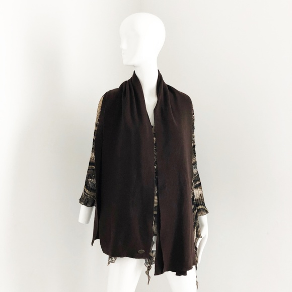 Chanel Shawl Scarf Chocolate Brown Knit Split Shawl Vintage 80s Rare with COA - Picture 2 of 8